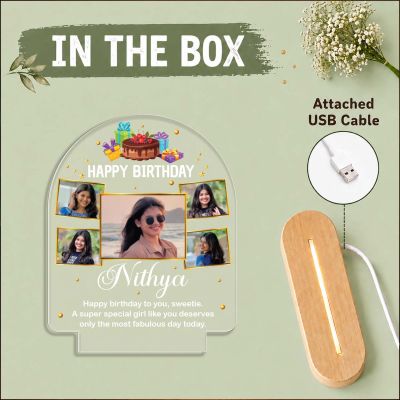 Personalized Birthday Photo Night Lamp for Girls & Women Decorative Bedside Table Light, Unique Birthday Gift for Wife, Girlfriend, Sister & Daughter